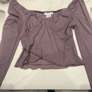 Nina Leonard Lavender Off-Shoulder Blouse